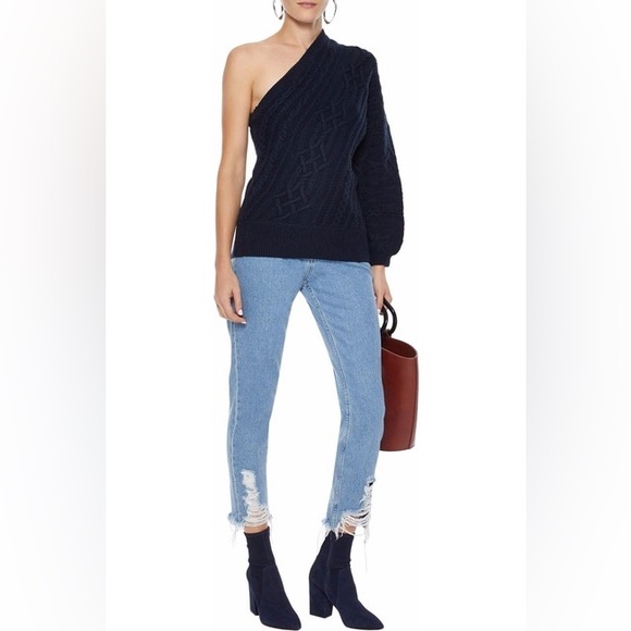 Navy Cable Knit One Shoulder Orella Sweater by JOIE size Large - Picture 4 of 4